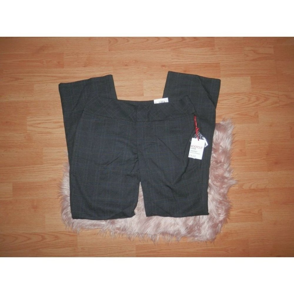 NEW Elle Womens Size 8 Bootcut Mid Rise Dark Gray Plaid Curvy Stretch Pants 3049